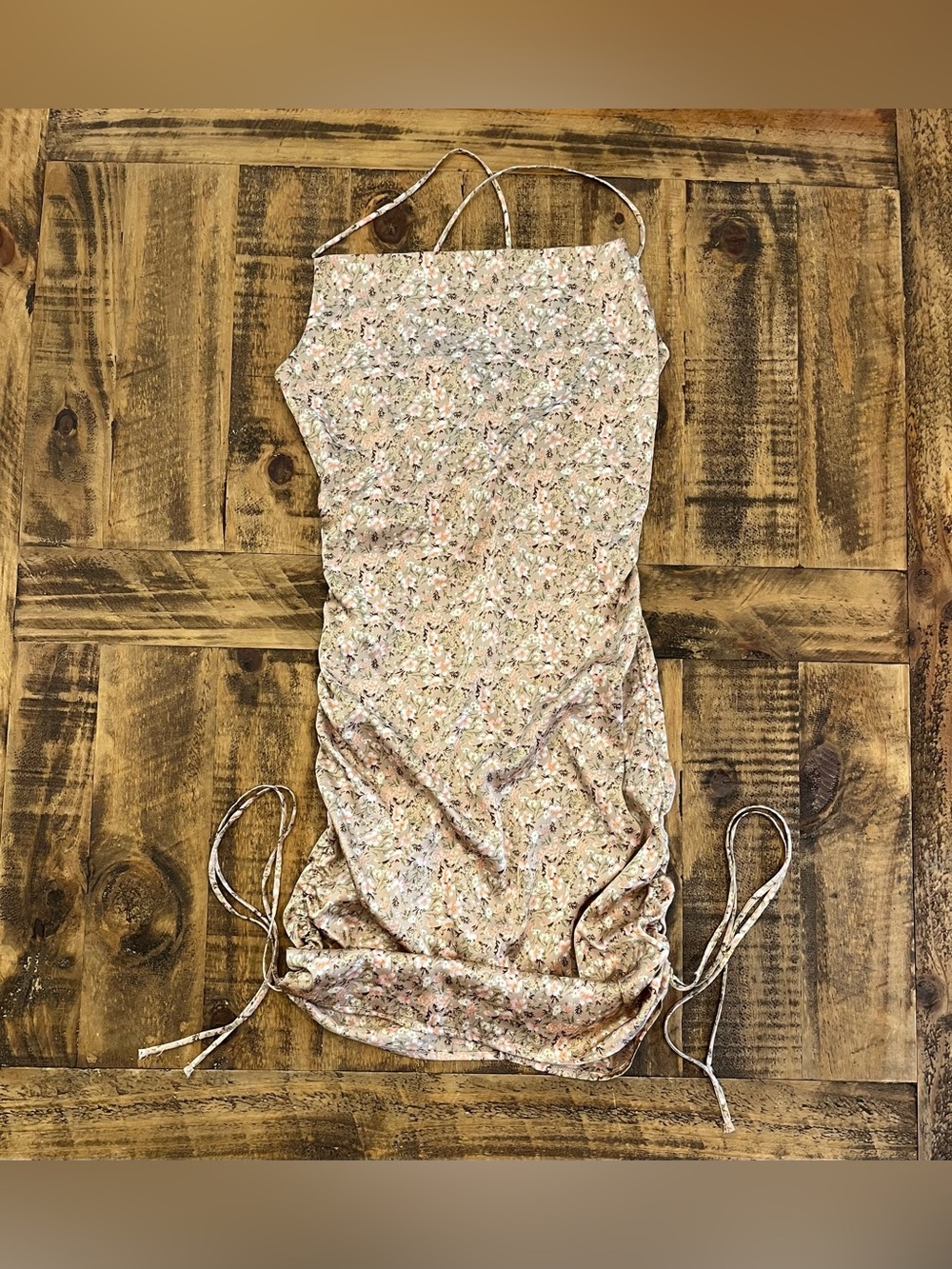 Papermoon Beige Floral Slip Dress with Spaghetti Straps